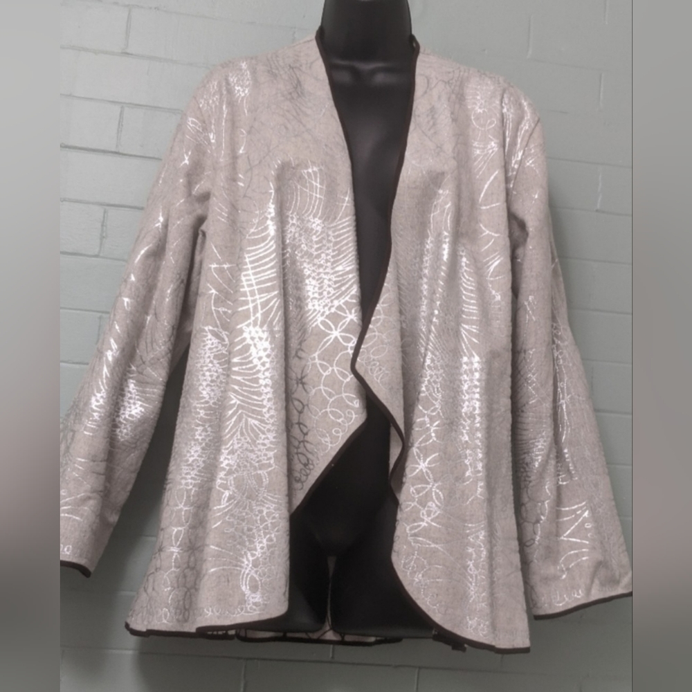 Reversible Chico's Open Front Brown Script 25th A… - image 4